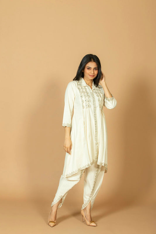 Serene Ivory Hand-Embellished Kurti Dhoti Ensemble